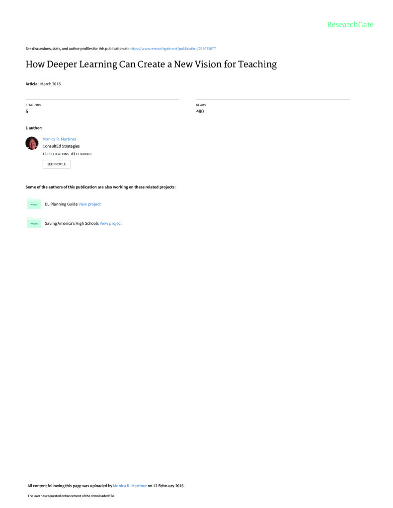 How Deeper Learning Can Create a New Vision for Teaching