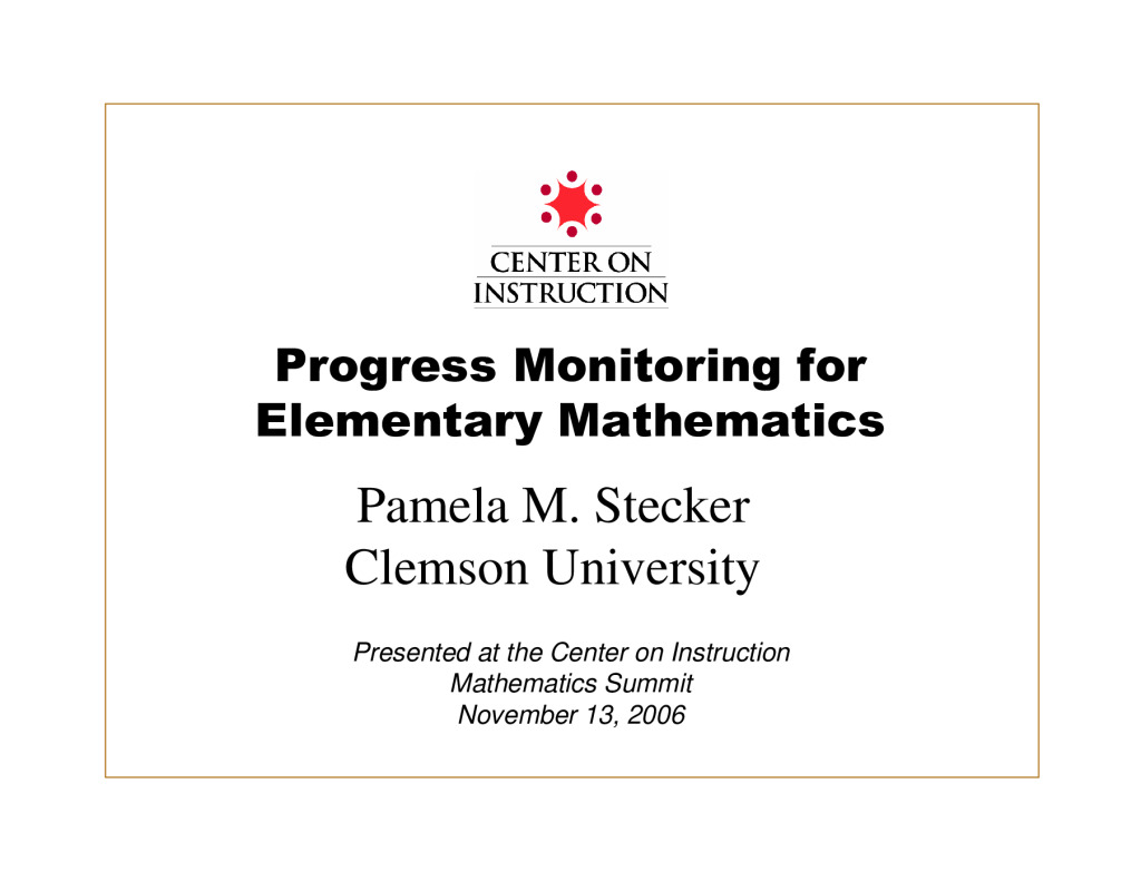 Progress Monitoring for Elementary Mathematics