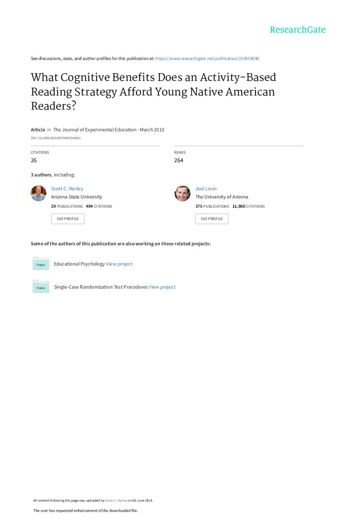 What Cognitive Benefits Does an Activity-Based Reading Strategy Afford Young Native American Readers?