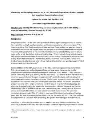 Issue Paper: Supplement Not Supplant (Updated for Session 2)