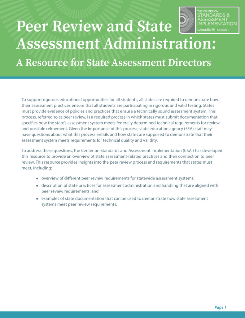 Guidance for Supporting Assessment Peer Review Submissions