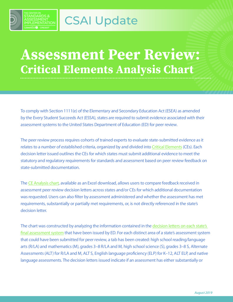 Assessment Peer Review: Critical Elements Analysis Chart