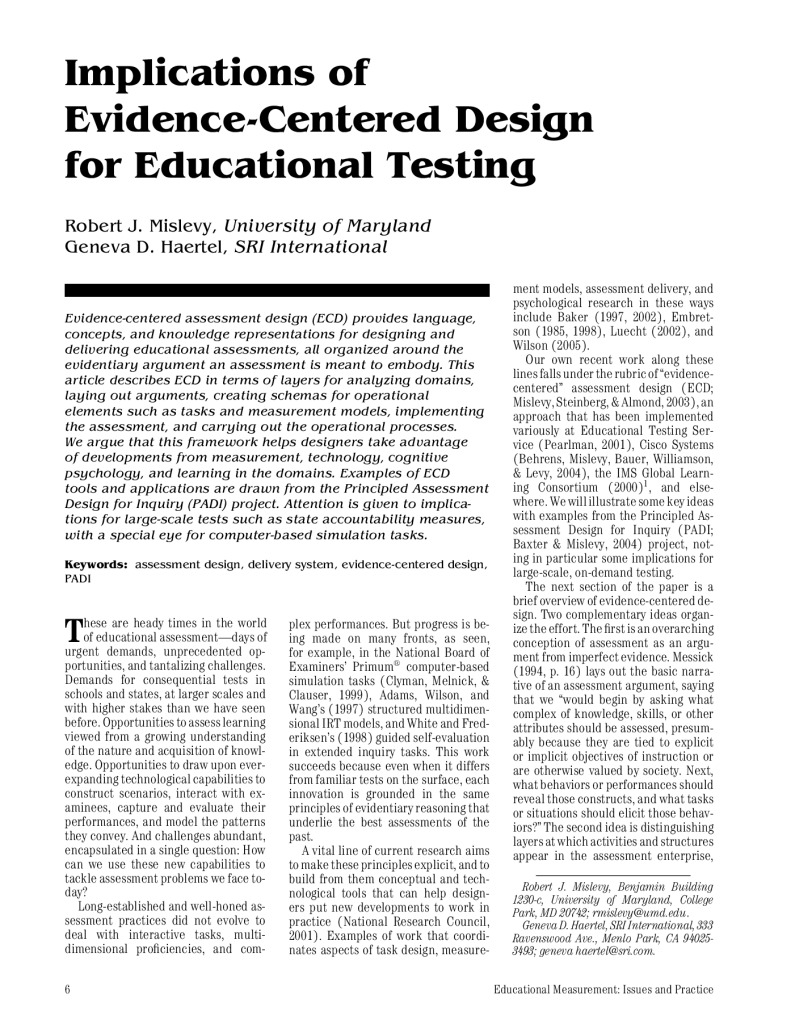 Implications of Evidence-Centered Design for Educational Testing