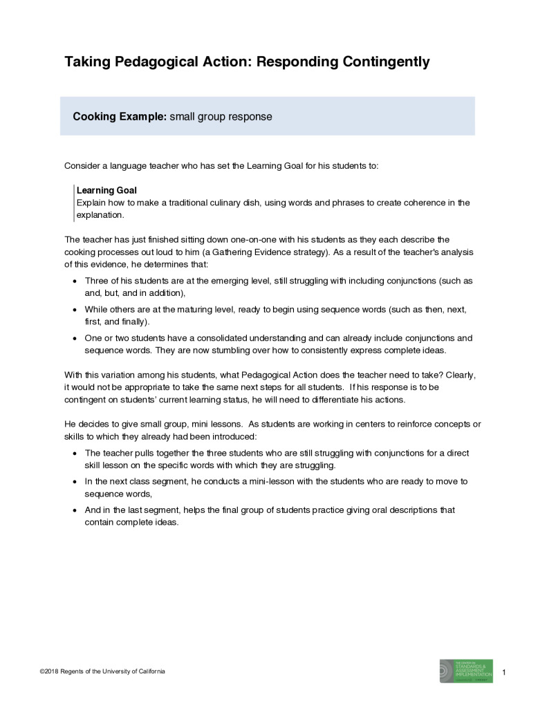 Taking Pedagogical Action: Responding Contingently