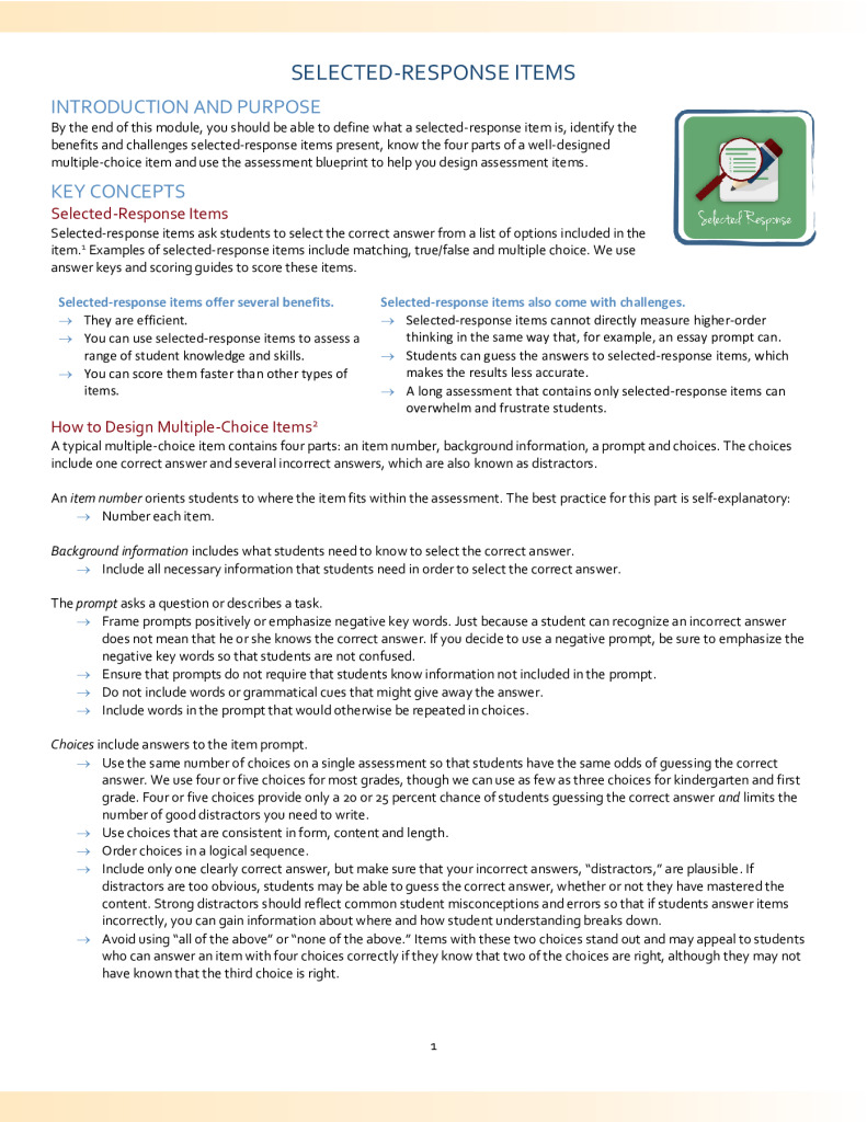Selected-Response Items – 508 Compliant
