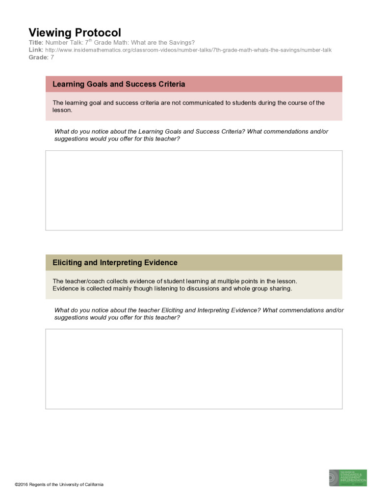 Viewing Protocol – Number Talk: 7th Grade Math: What’s the Savings?