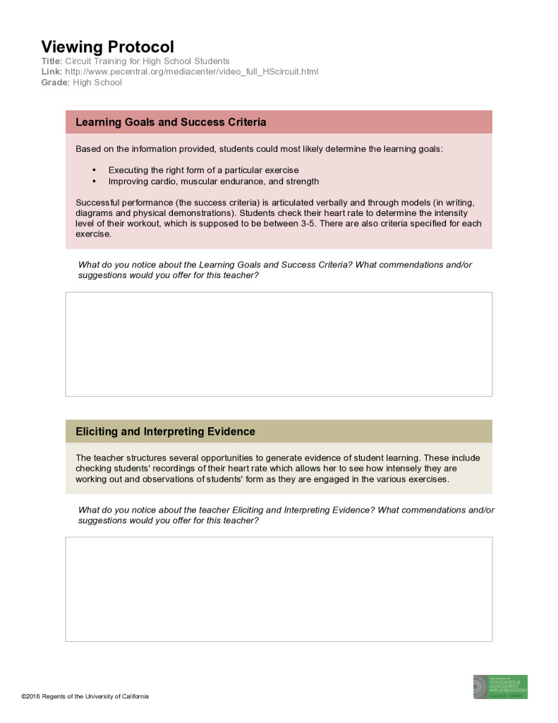 Viewing Protocol – Circuit Training for High School Students