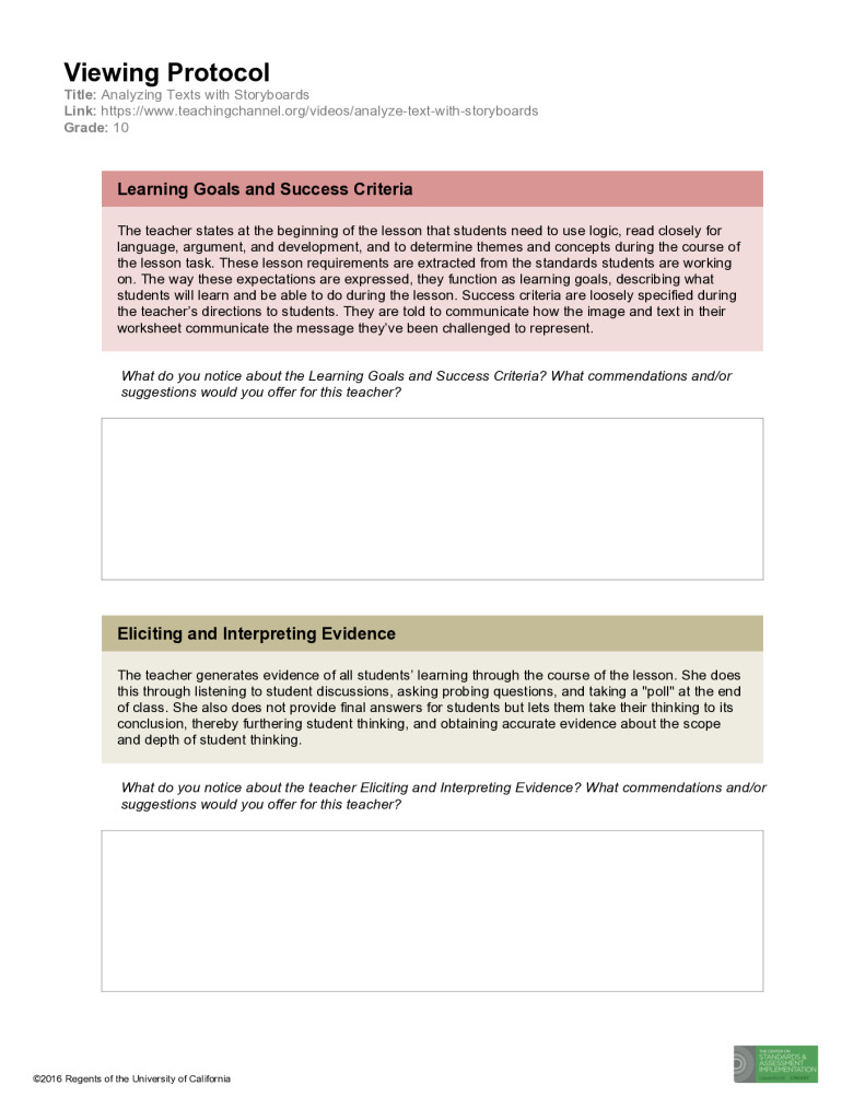 Viewing Protocol – Analyzing Texts with Storyboards