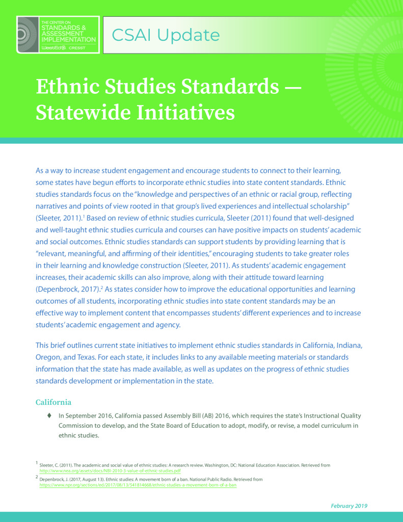 Ethnic Studies Standards — Statewide Initiatives