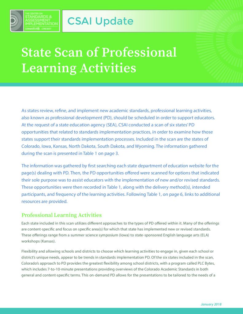 State Scan of Professional Learning Activities