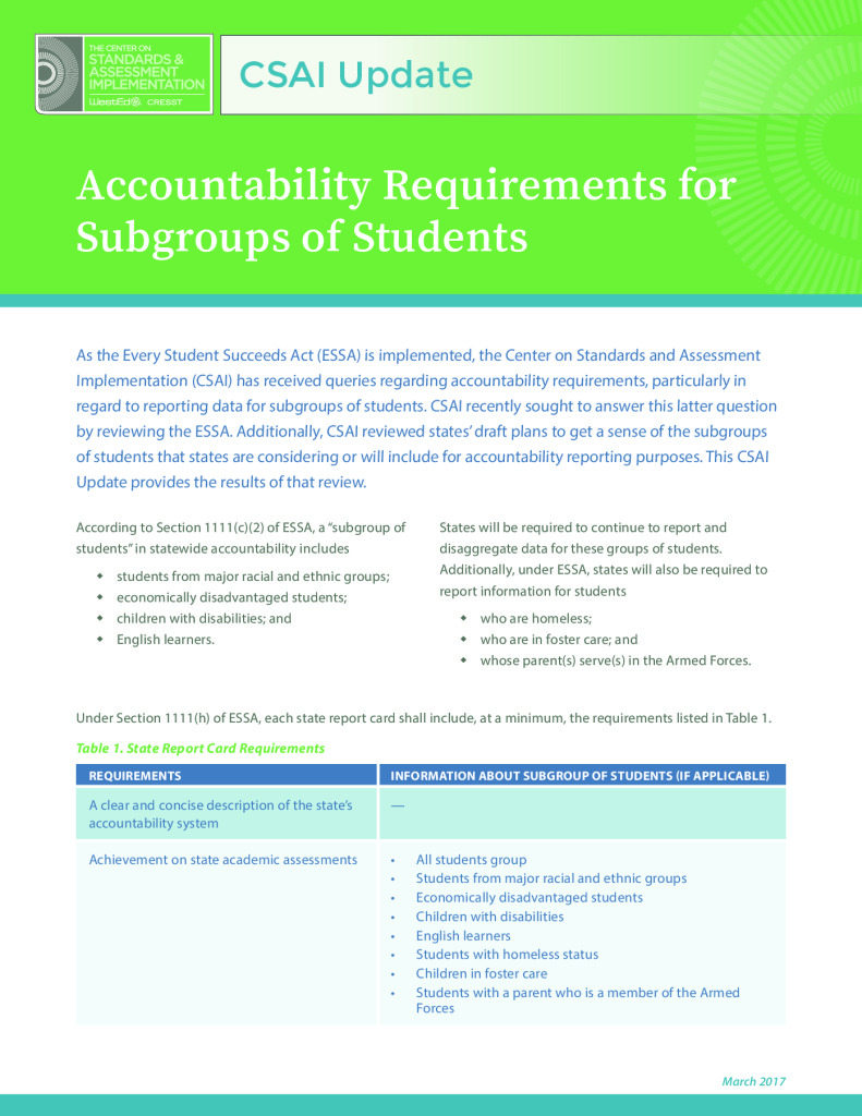 Accountability Requirements for Subgroups of Students