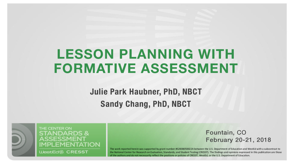 Lesson Planning with Formative Assessment Colorado Presentation, Day 1