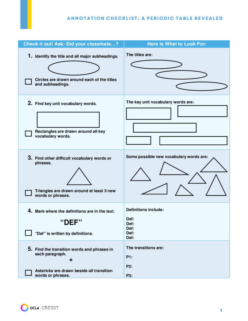 Formative Assessment Lesson Plan Annotation Checklist