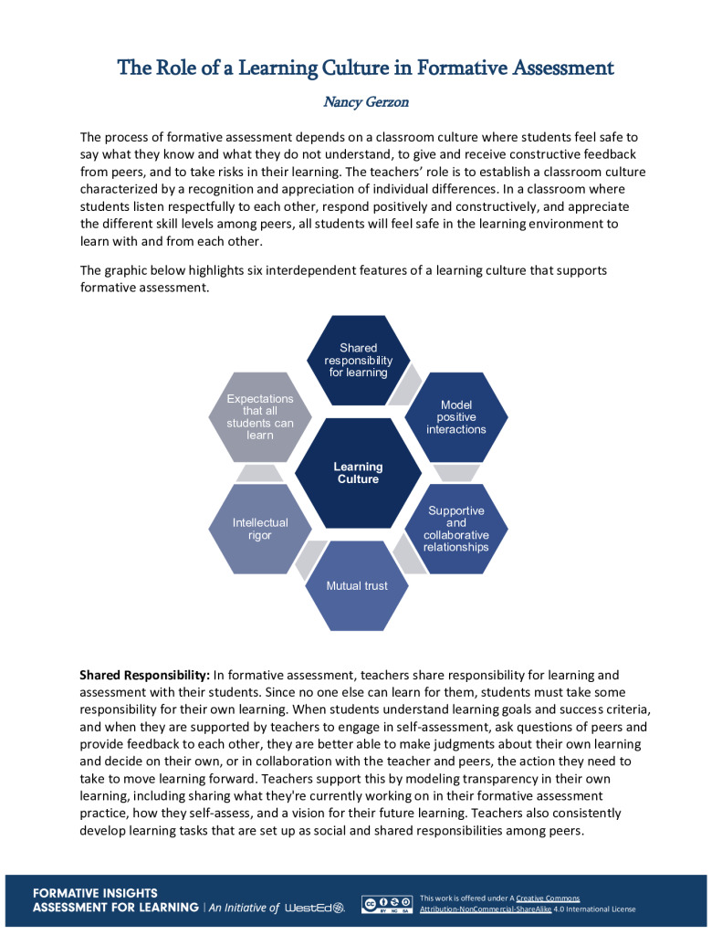 The Role of a Learning Culture in Formative Assessment