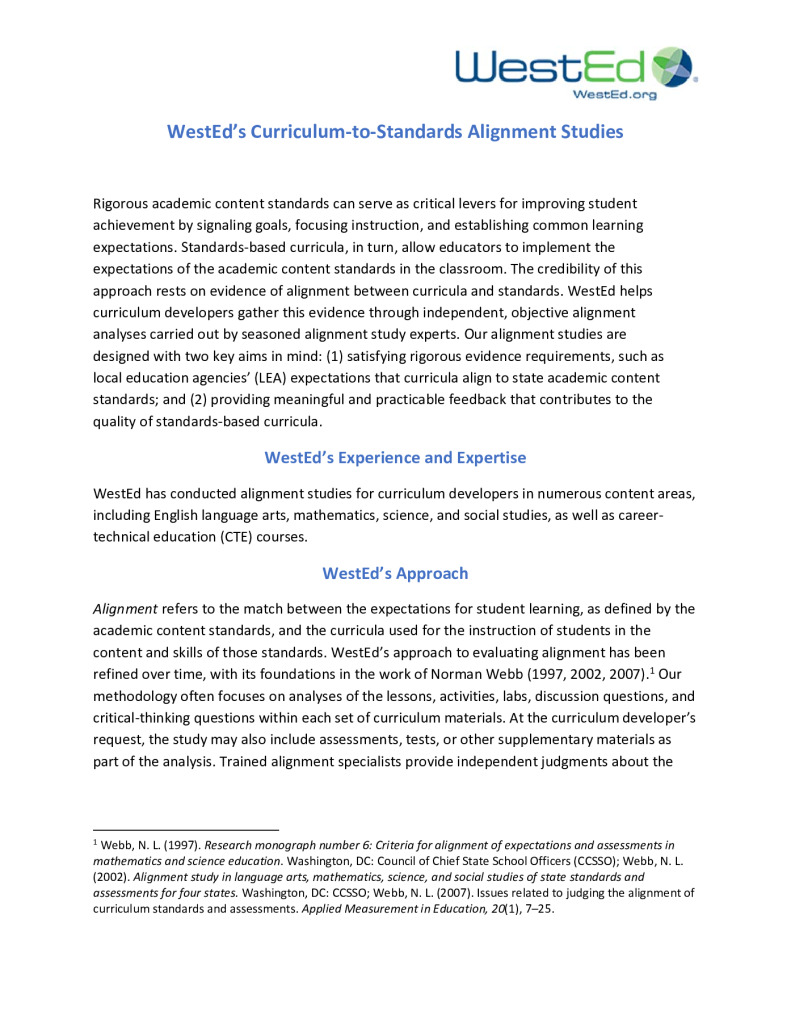 WestEd’s Curriculum‐to‐Standards Alignment Studies