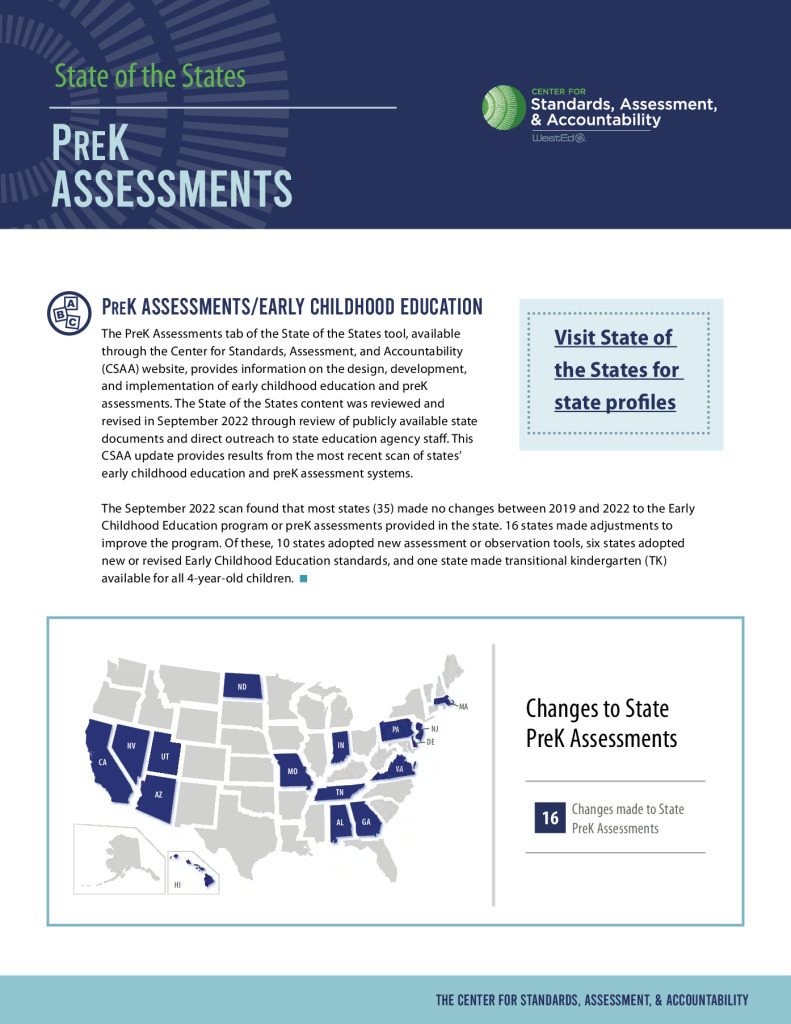 State of the States Brief: PreK Assessments/Early Childhood Education