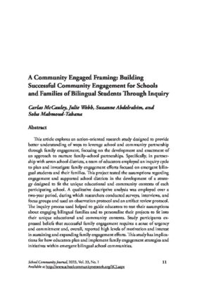 A Community Engaged Framing: Building Successful Community Engagement for Schools and Families of Bilingual Students Through Inquiry