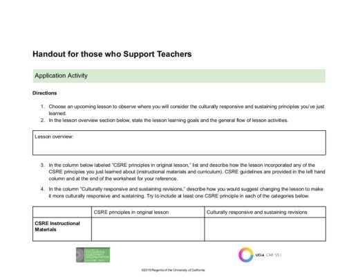 Initial Guidelines Handout for Those Who Support Teachers