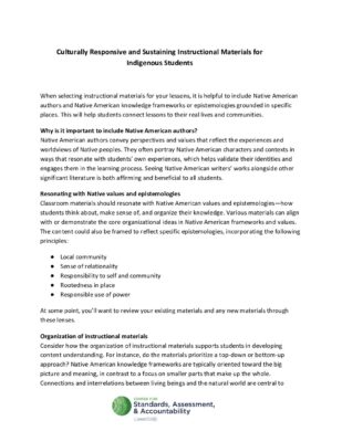 Handout: Consider Culturally Responsive and Sustaining Instructional Materials for Indigenous Students