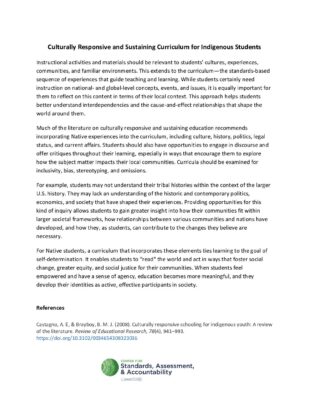 Handout: Considering Culturally Responsive and Sustaining Curriculum for Indigenous Students