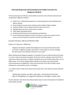 Handout: Considering Culturally Responsive and Sustaining Social Studies Instruction for Indigenous Students